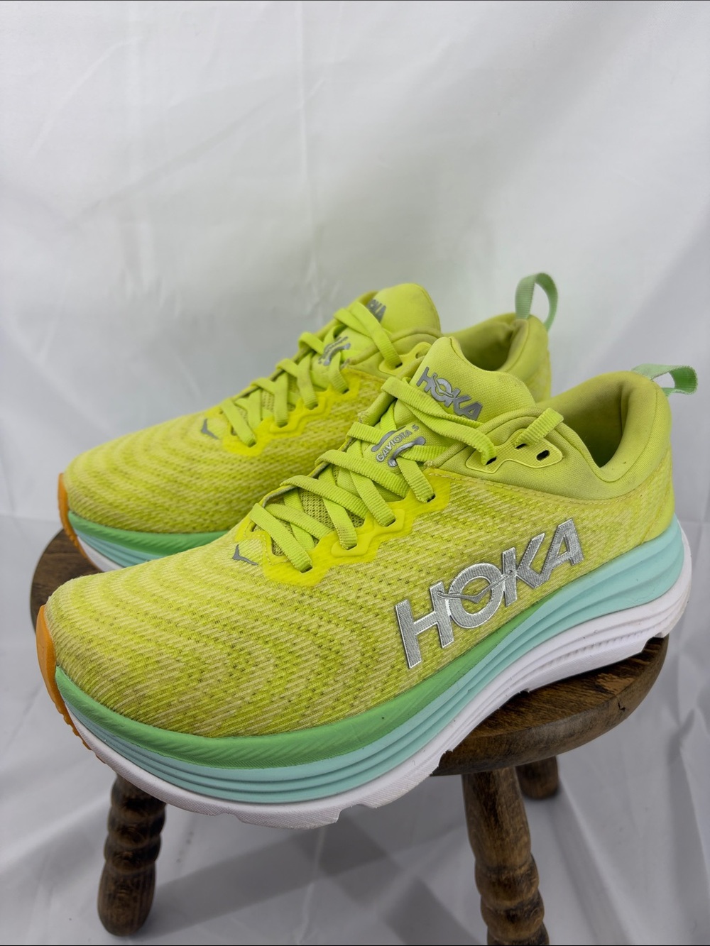 Hoka Gaviota 5 Running Shoes in Citrus Glow / Sunlit Ocean, Womens 7.5